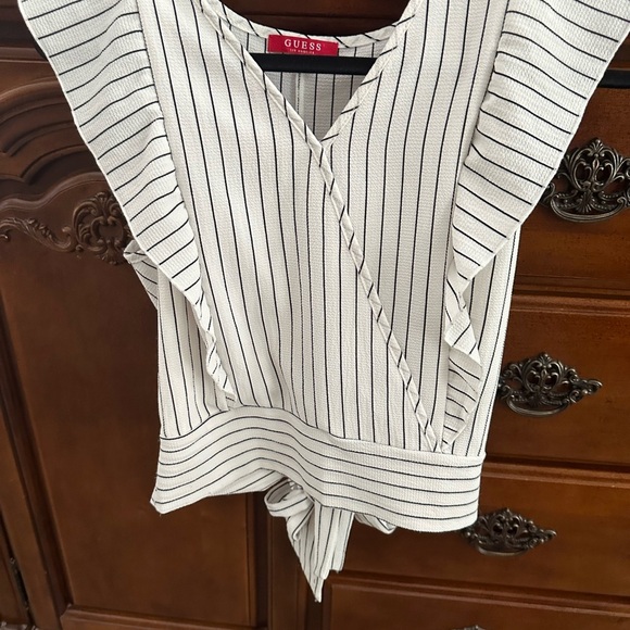 GUESS Women's Striped Wrap Top - Black and White - Picture 2 of 8